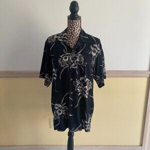 Geoffrey Beene‎ Men's Navy Tan Silk Blend Floral Hawaiian Shirt Size M